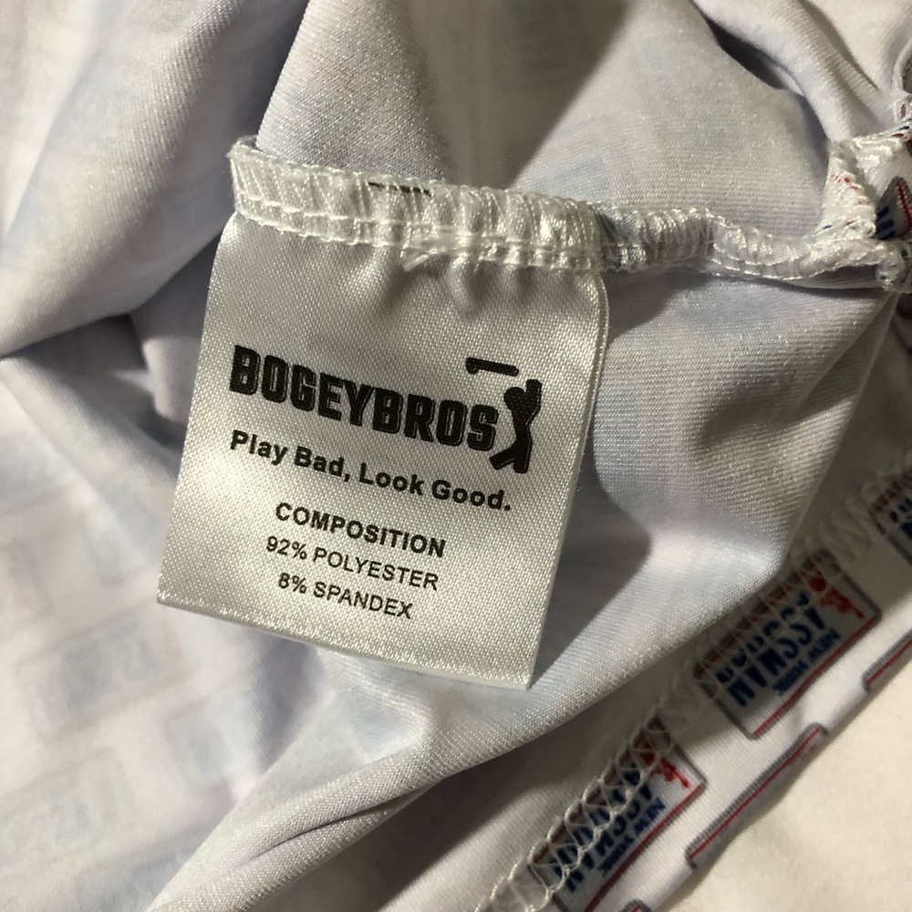NWT Bogeybros XL a**man license plate performance polo Seinfeld Kramer white - Picture 8 of 9
